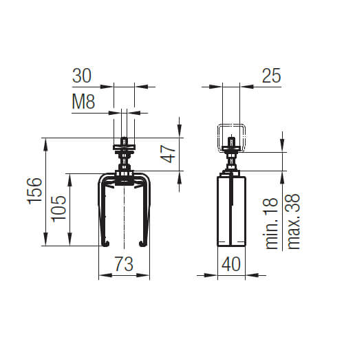 Abmessungen des Schienenhalters Programm 0842