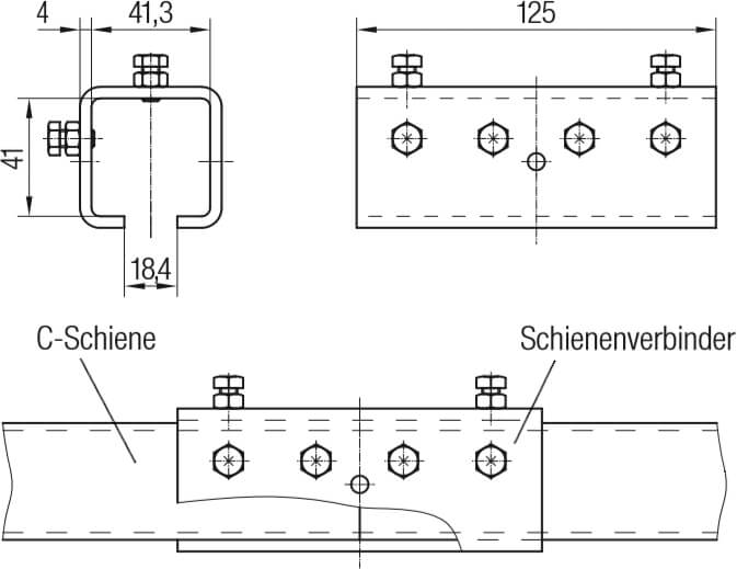 Abmessungen der Conductix-Wampfler C-Schieneverbinder aus dem Programm 240