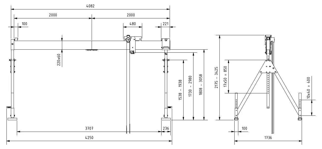 Schilling 1320540-10 Portalkran mit teilbarem Träger Abmessungen