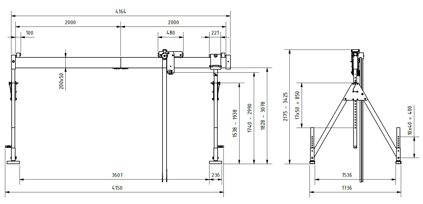 Schilling 1321040-10 Portalkran mit teilbarem Träger Abmessungen