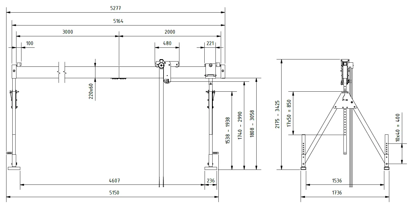 Schilling 1321050-10 Portalkran mit teilbarem Träger Abmessungen