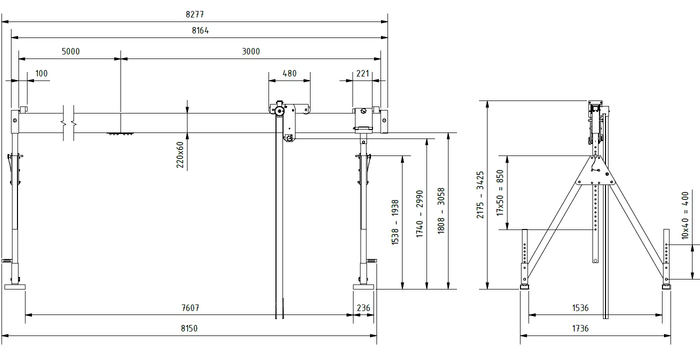 Schilling 1321080-10 Portalkran mit teilbarem Träger Abmessungen