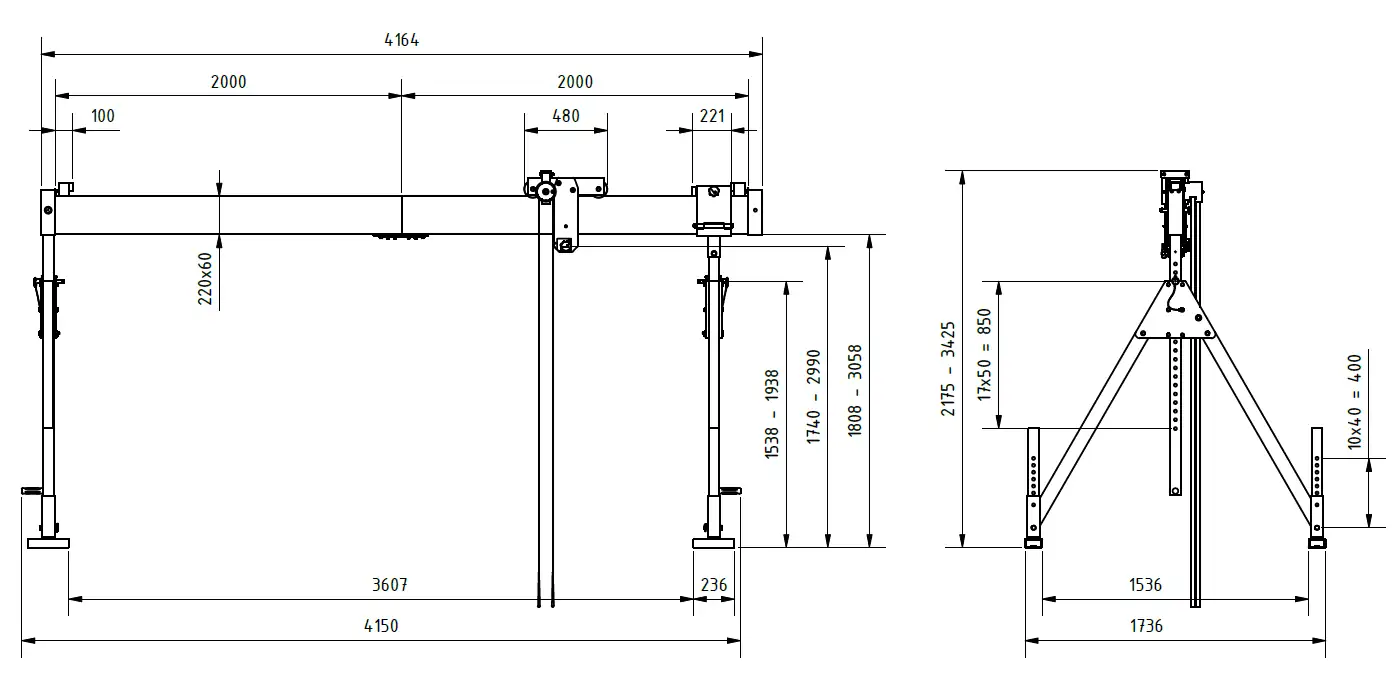 Schilling 1321540-10 Portalkran mit teilbarem Träger Abmessungen