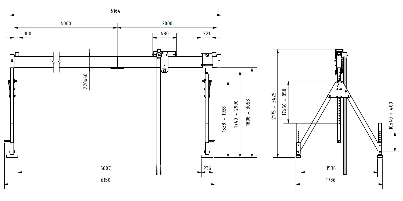 Schilling 1321560-10 Portalkran mit teilbarem Träger Abmessungen