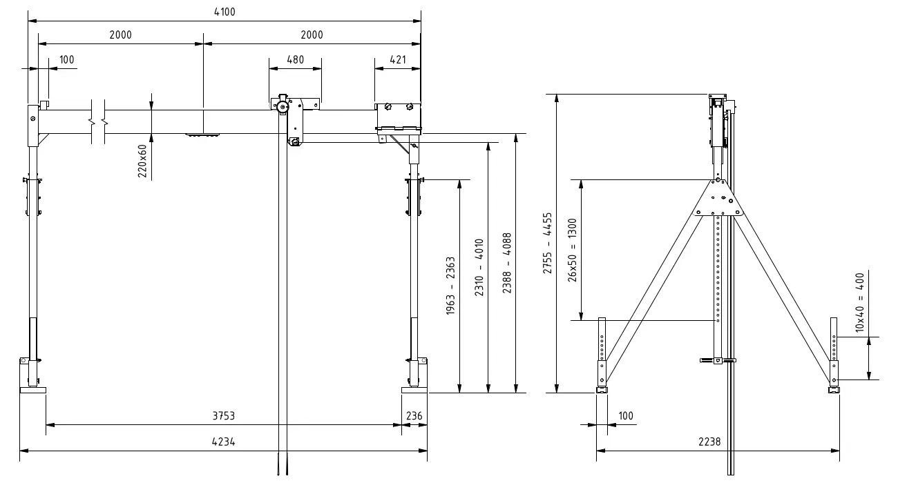 Schilling 1330540-10 Portalkran mit teilbarem Träger Abmessungen