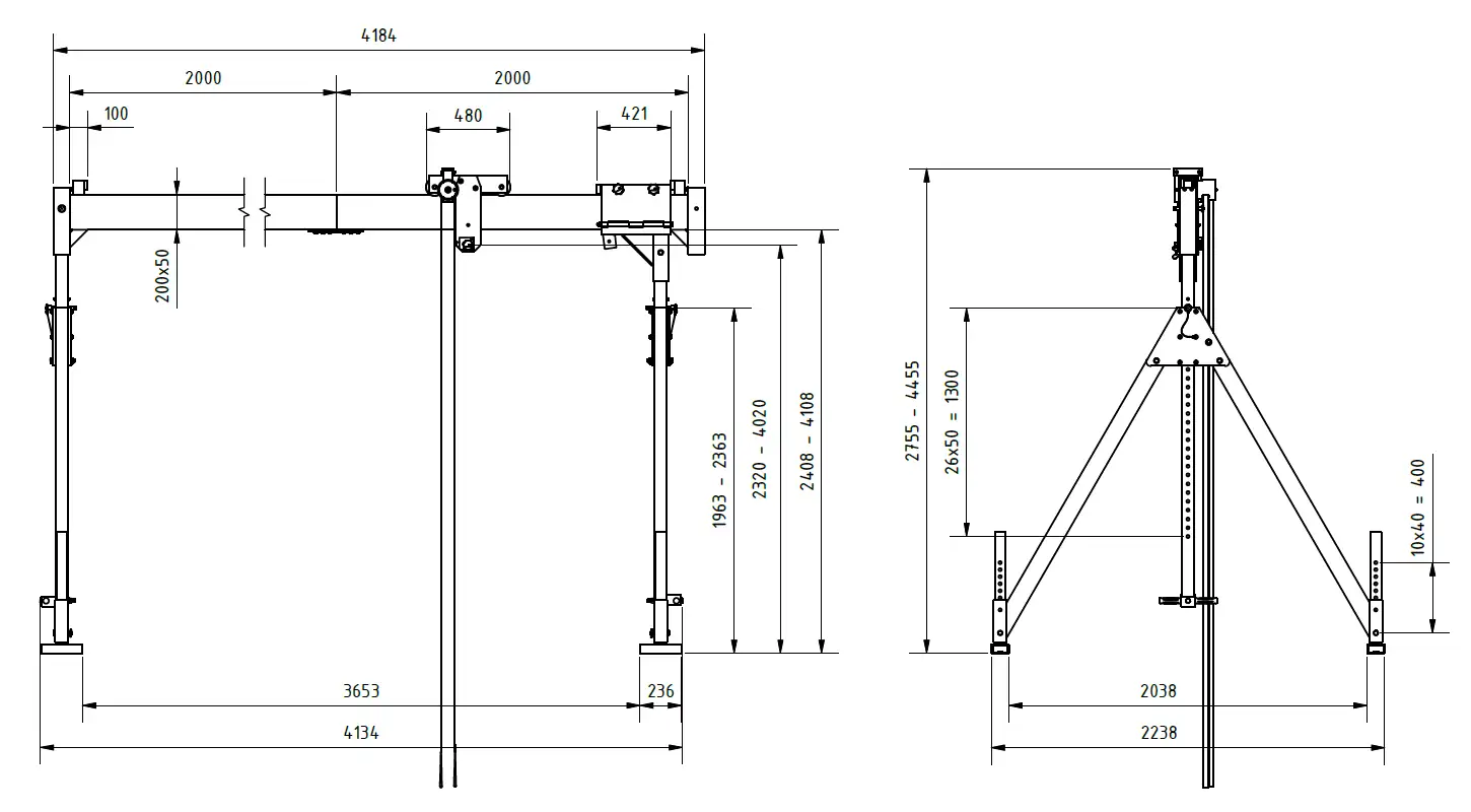 Schilling 1331040-10 Portalkran mit teilbarem Träger Abmessungen