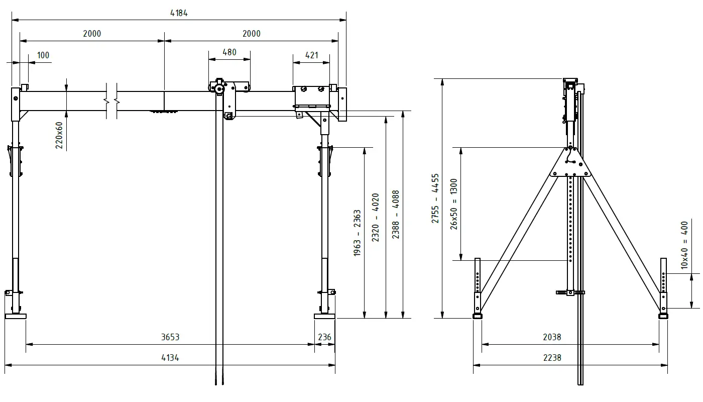 Schilling 1331540-10 Portalkran mit teilbarem Träger Abmessungen