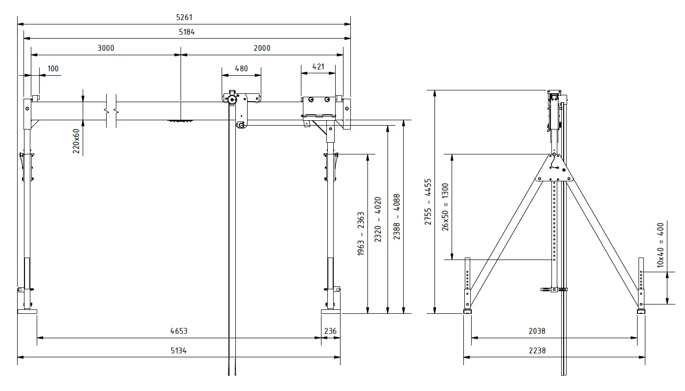 Schilling 1331550-10 Portalkran mit teilbarem Träger Abmessungen