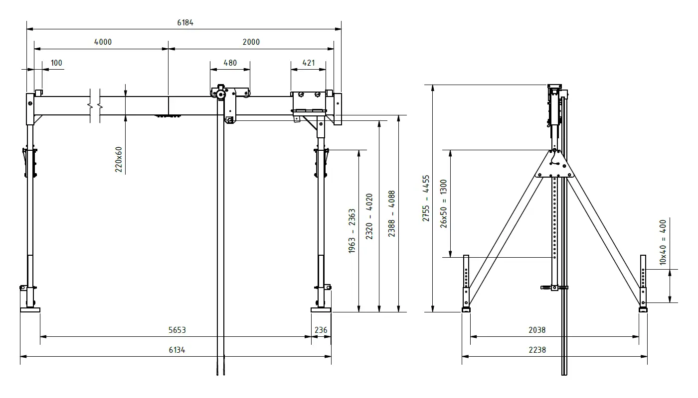 Schilling 1331560-10 Portalkran mit teilbarem Träger Abmessungen