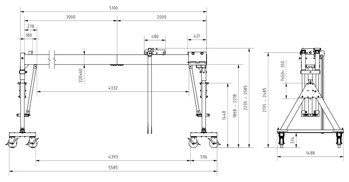 Schilling 14401050-10 Portalkran mit teilbaren Doppelträgern Abmessungen
