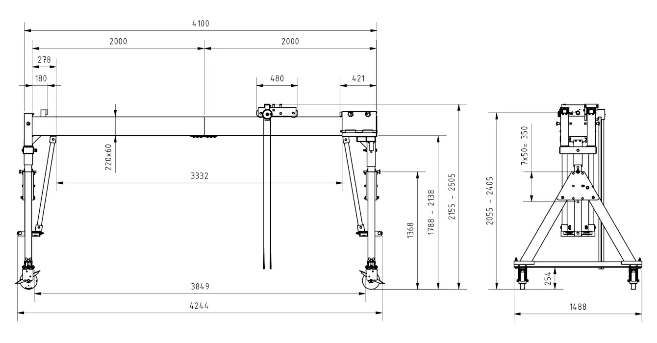 Schilling 14401540-10 Portalkran mit teilbaren Doppelträgern Abmessungen