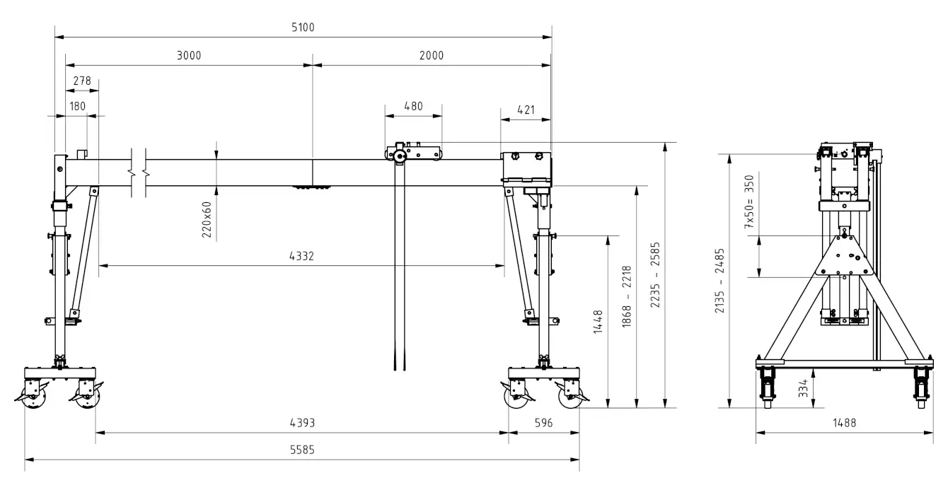 Schilling 14401550-10 Portalkran mit teilbaren Doppelträgern Abmessungen