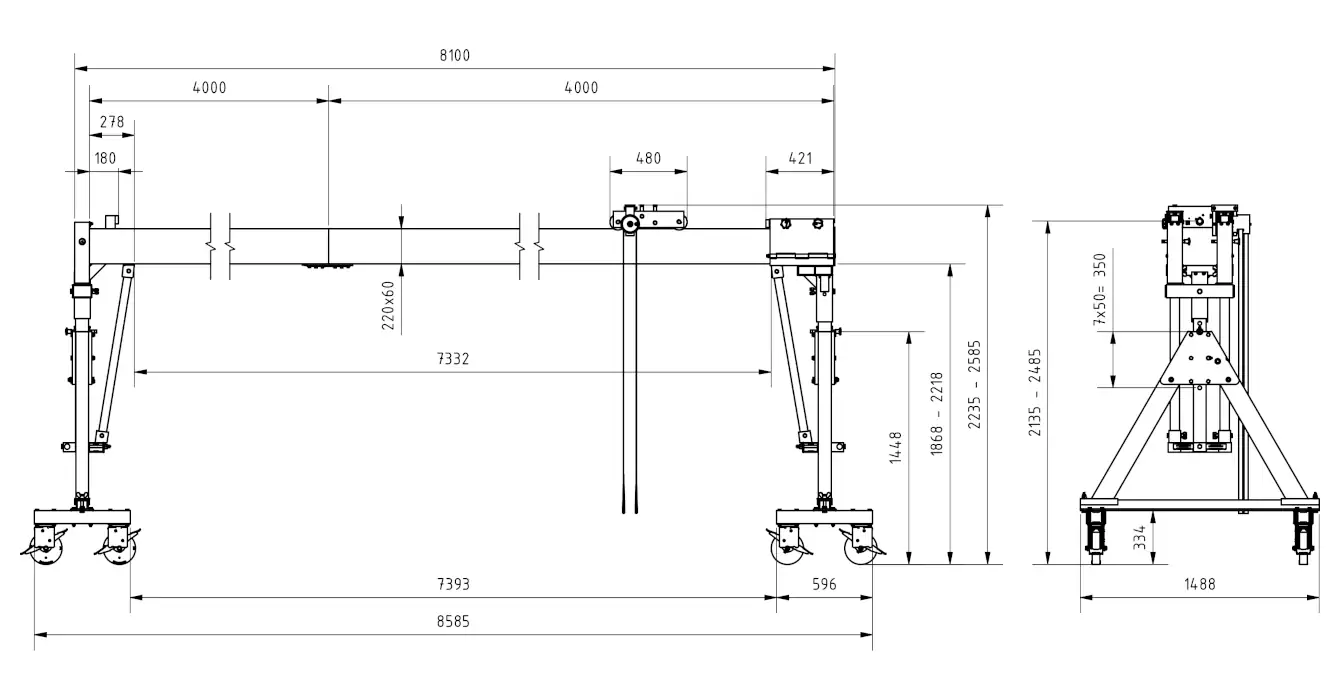 Schilling 14401580-10 Portalkran mit teilbaren Doppelträgern Abmessungen