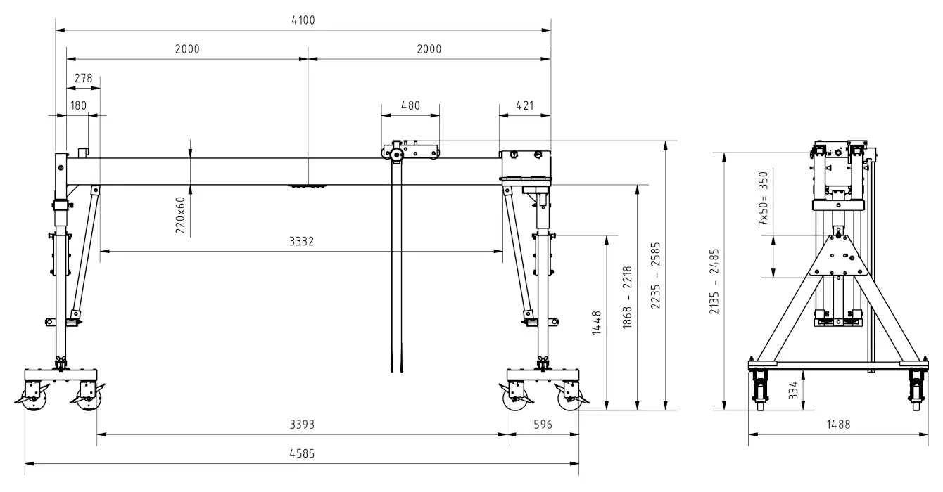 Schilling 14402040-10 Portalkran mit teilbaren Doppelträgern Abmessungen