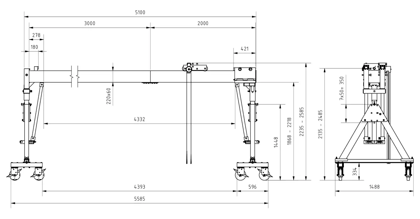 Schilling 14402050-10 Portalkran mit teilbaren Doppelträgern Abmessungen