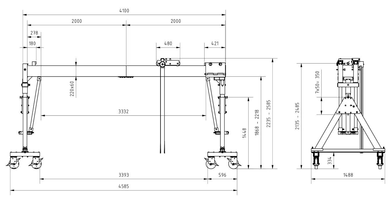 Schilling 14403040-10 Portalkran mit teilbaren Doppelträgern Abmessungen