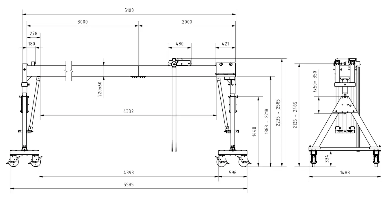 Schilling 14403050-10 Portalkran mit teilbaren Doppelträgern Abmessungen
