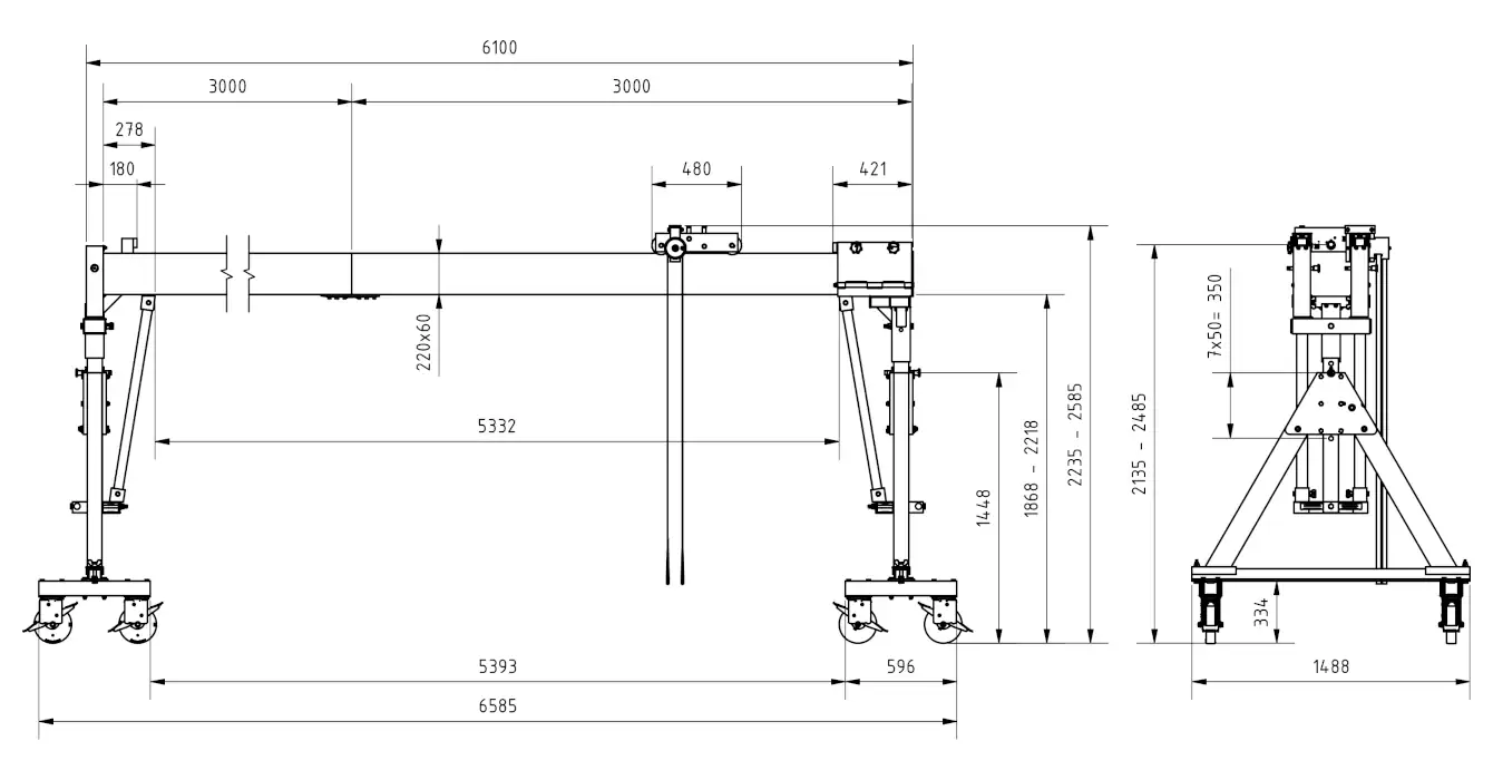 Schilling 14403060-10 Portalkran mit teilbaren Doppelträgern Abmessungen