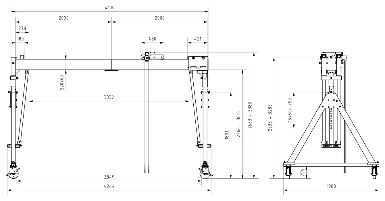 Schilling 14501040-10 Portalkran mit teilbaren Doppelträgern Abmessungen