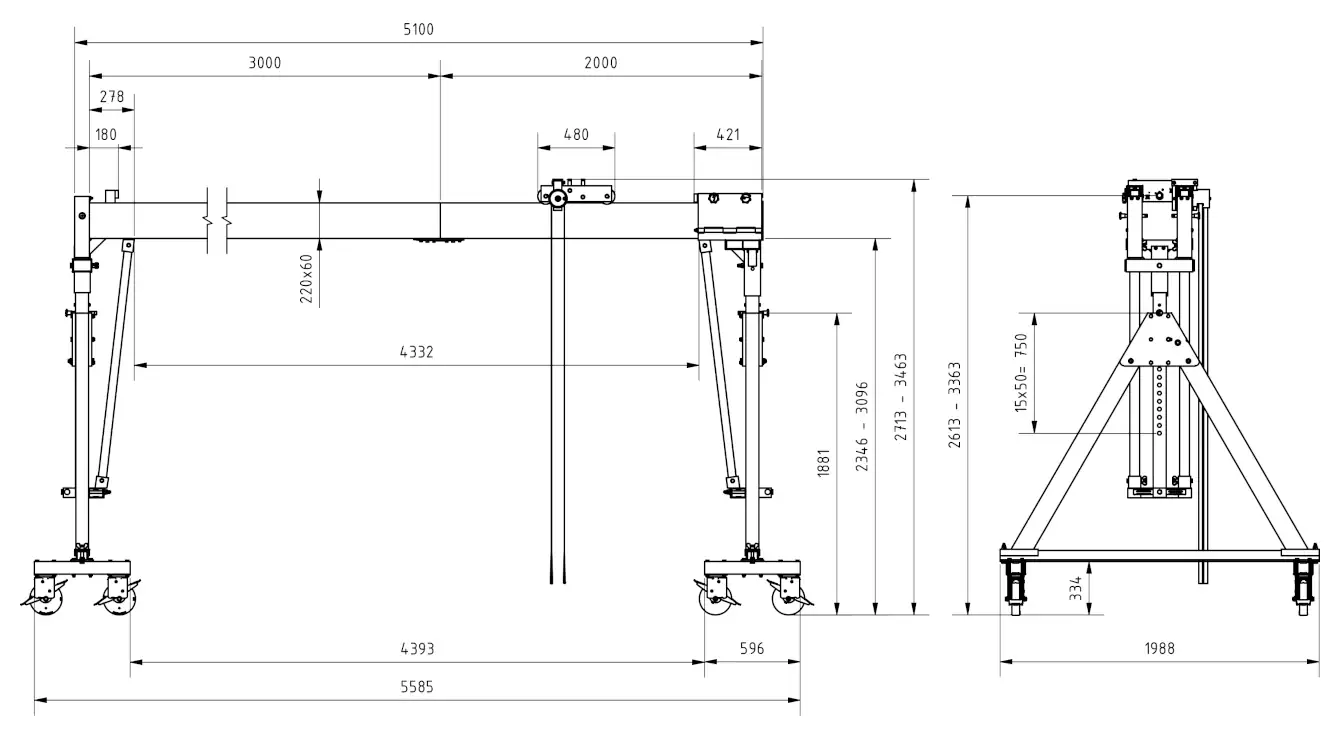 Schilling 14501050-10 Portalkran mit teilbaren Doppelträgern Abmessungen