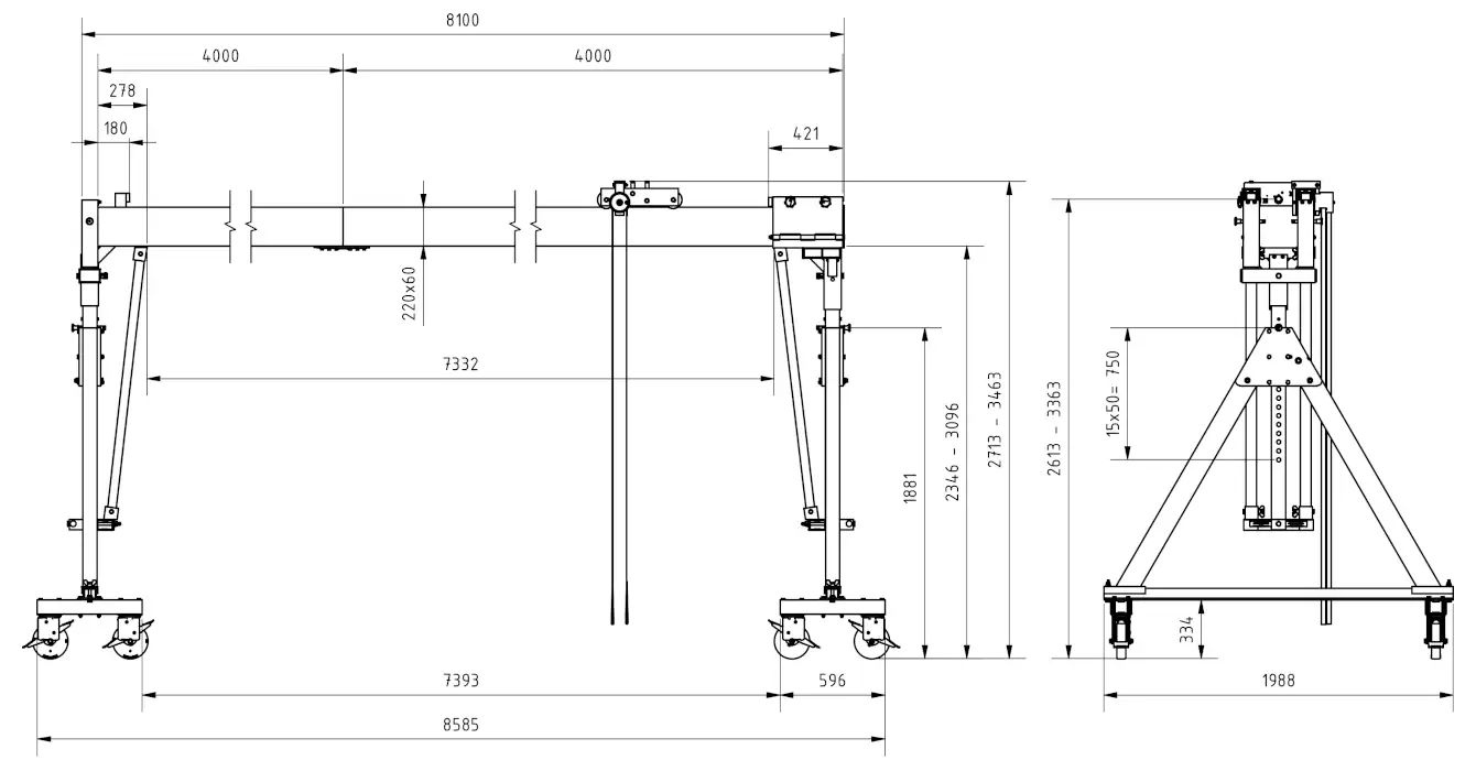 Schilling 14501080-10 Portalkran mit teilbaren Doppelträgern Abmessungen