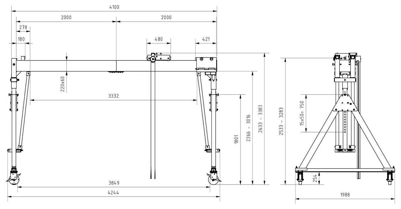 Schilling 14501540-10 Portalkran mit teilbaren Doppelträgern Abmessungen