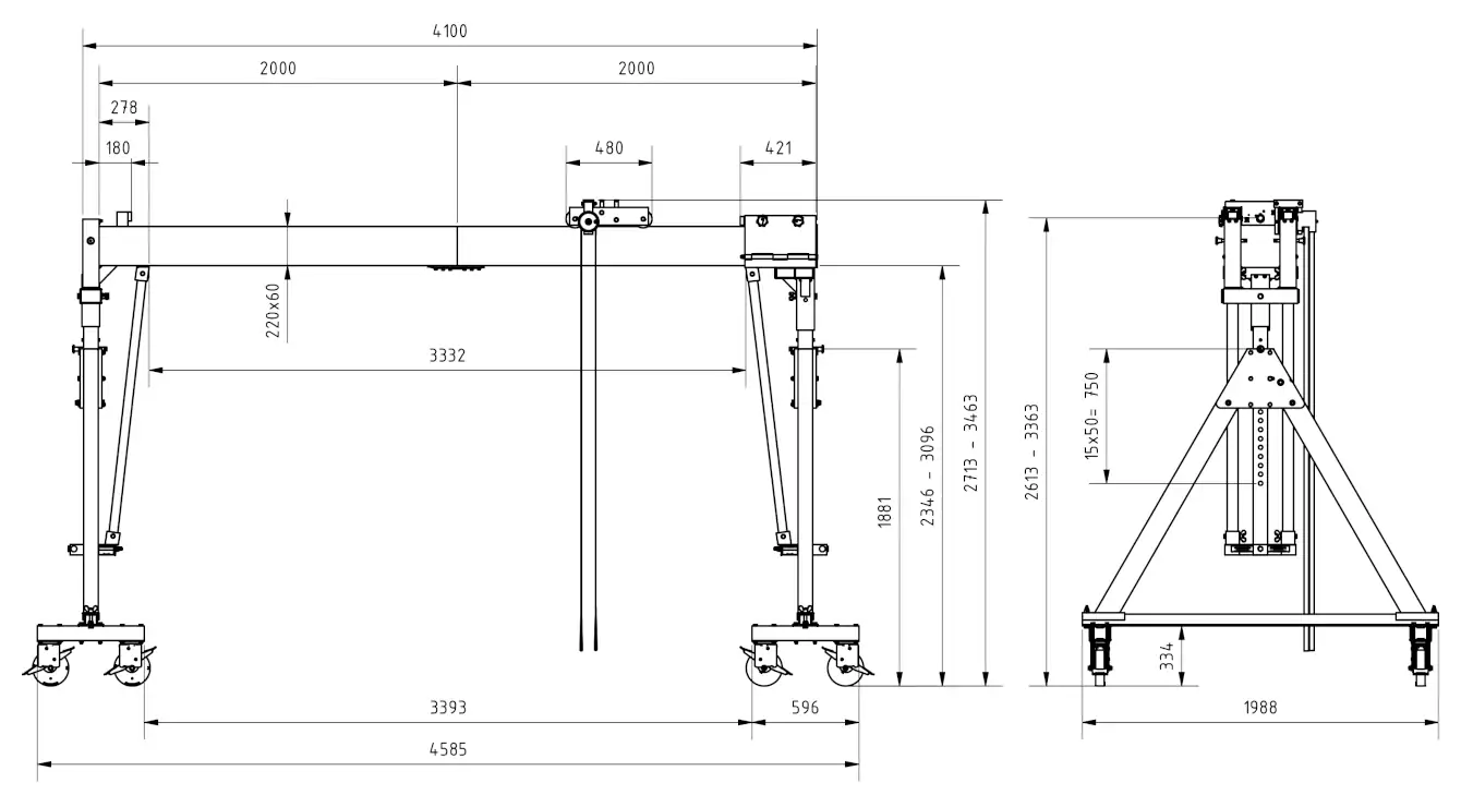 Schilling 14502040-10 Portalkran mit teilbaren Doppelträgern Abmessungen