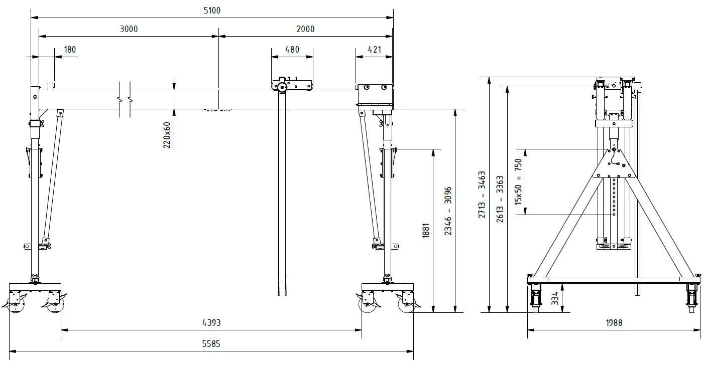 Schilling 14502050-10 Portalkran mit teilbaren Doppelträgern Abmessungen