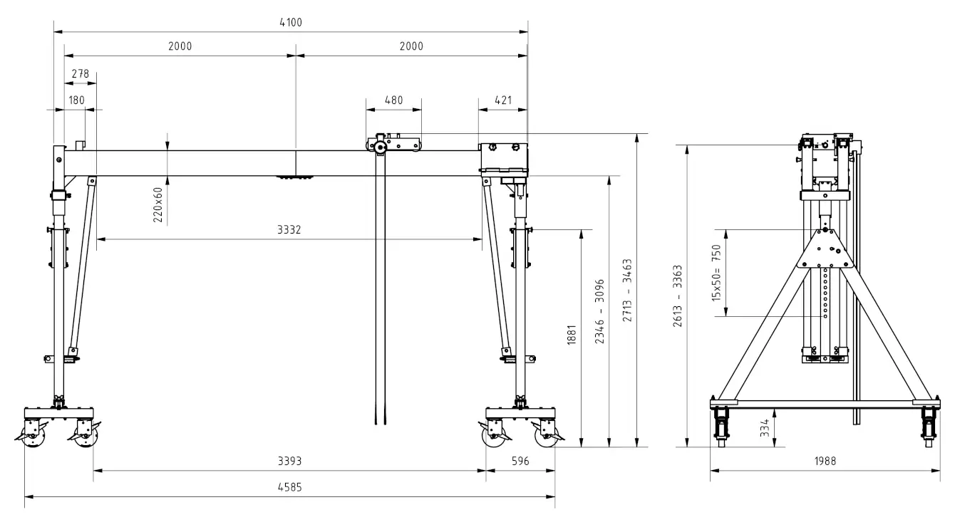 Schilling 14503040-10 Portalkran mit teilbaren Doppelträgern Abmessungen