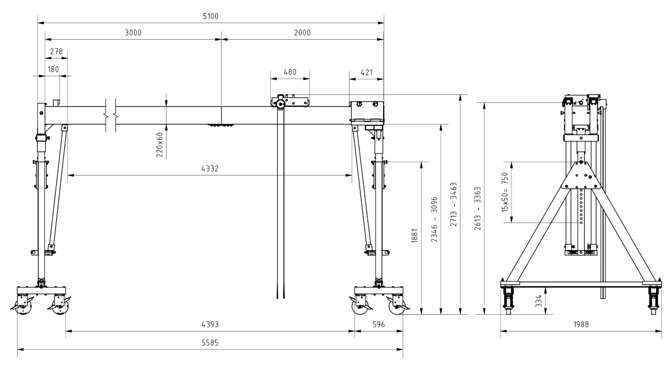 Schilling 14503050-10 Portalkran mit teilbaren Doppelträgern Abmessungen
