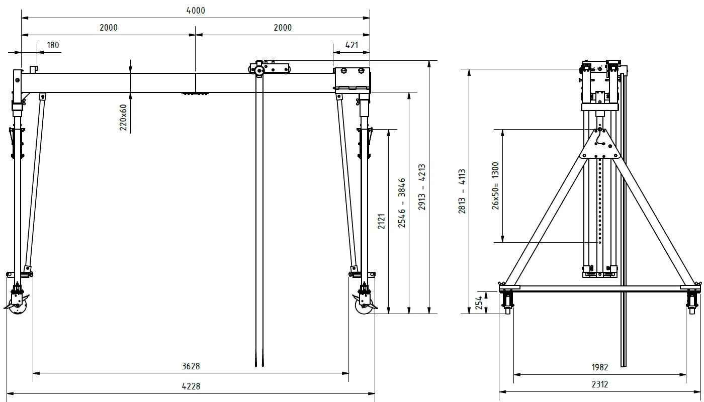Schilling 14601040-10 Portalkran mit teilbaren Doppelträgern Abmessungen