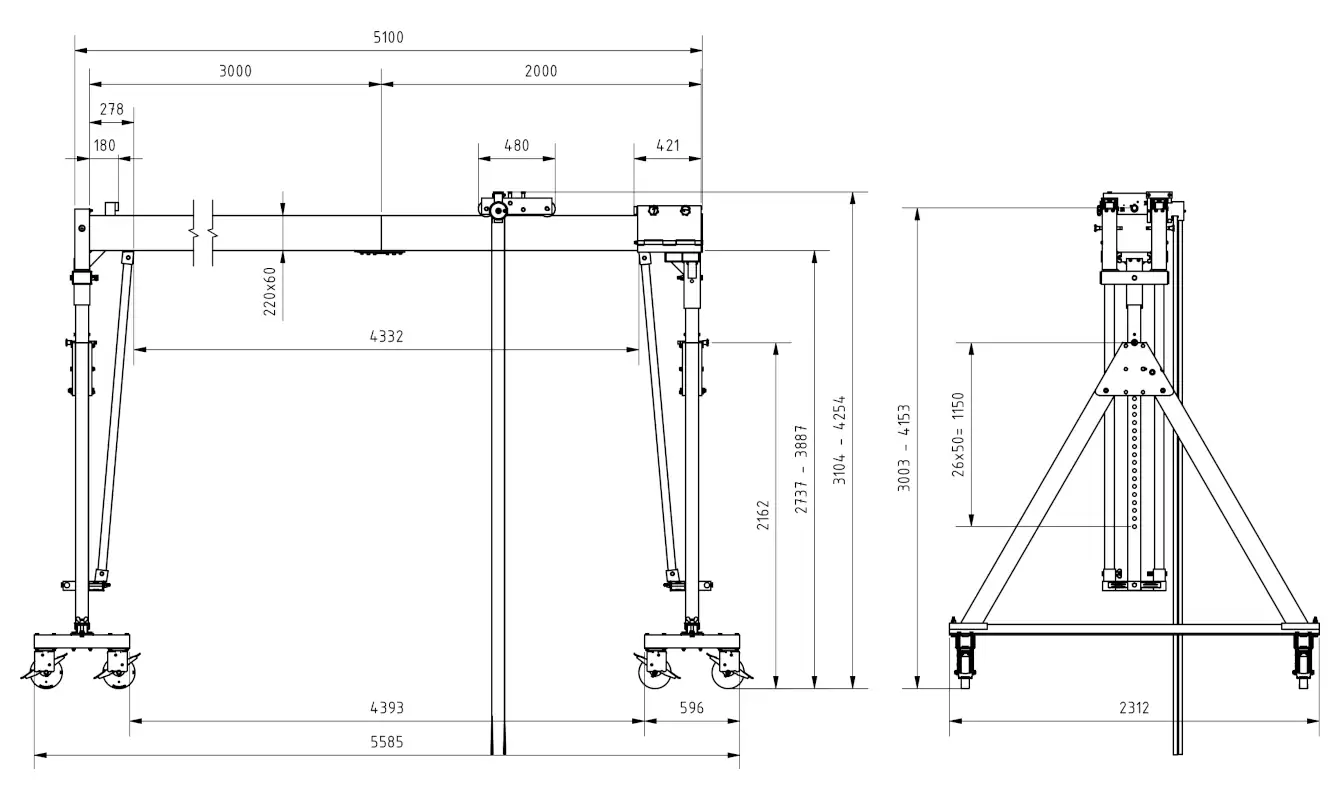 Schilling 14601050-10 Portalkran mit teilbaren Doppelträgern Abmessungen