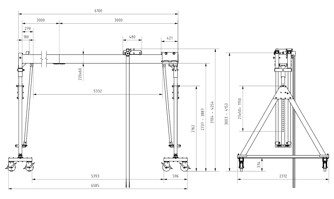 Schilling 14601060-10 Portalkran mit teilbaren Doppelträgern Abmessungen