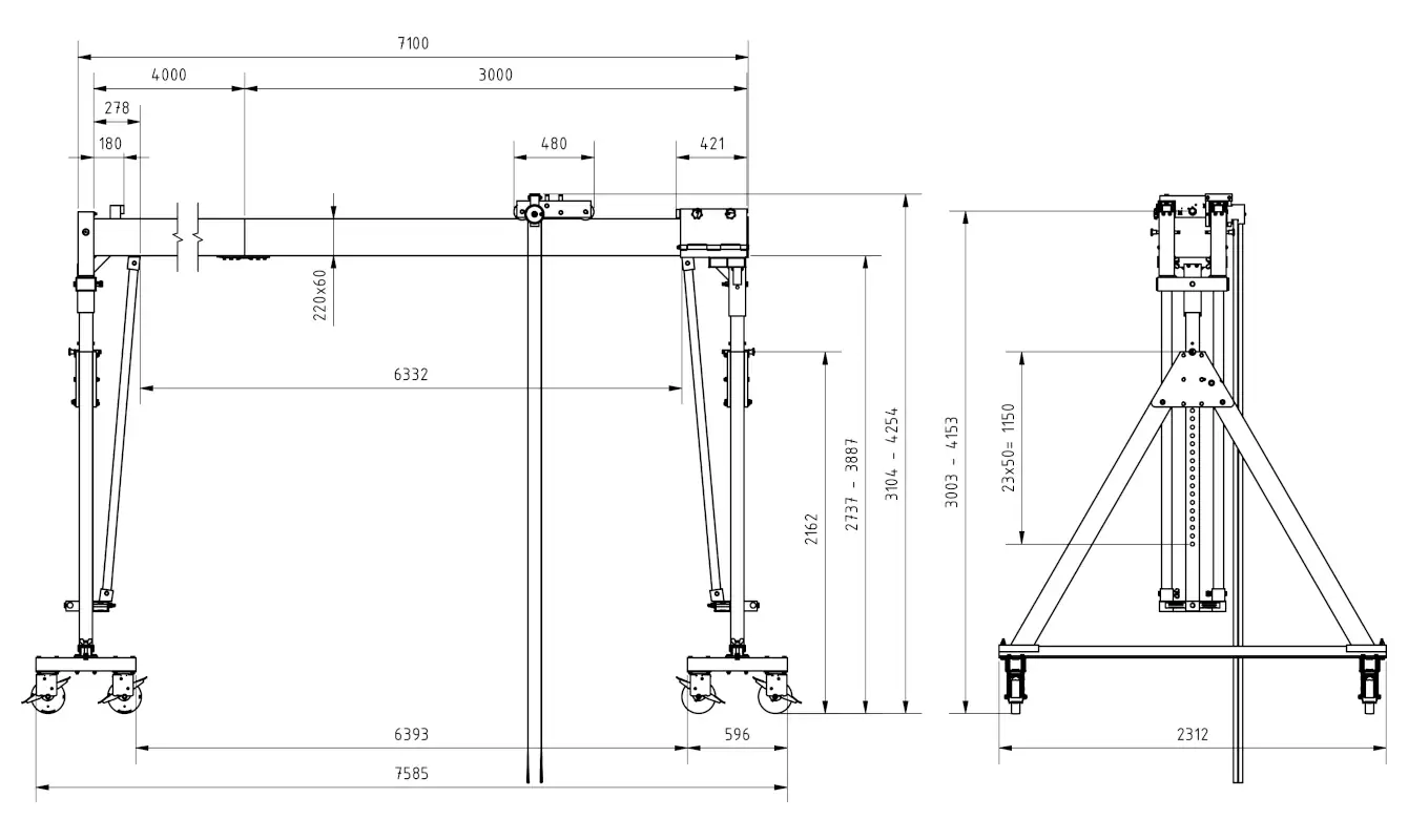 Schilling 14601070-10 Portalkran mit teilbaren Doppelträgern Abmessungen