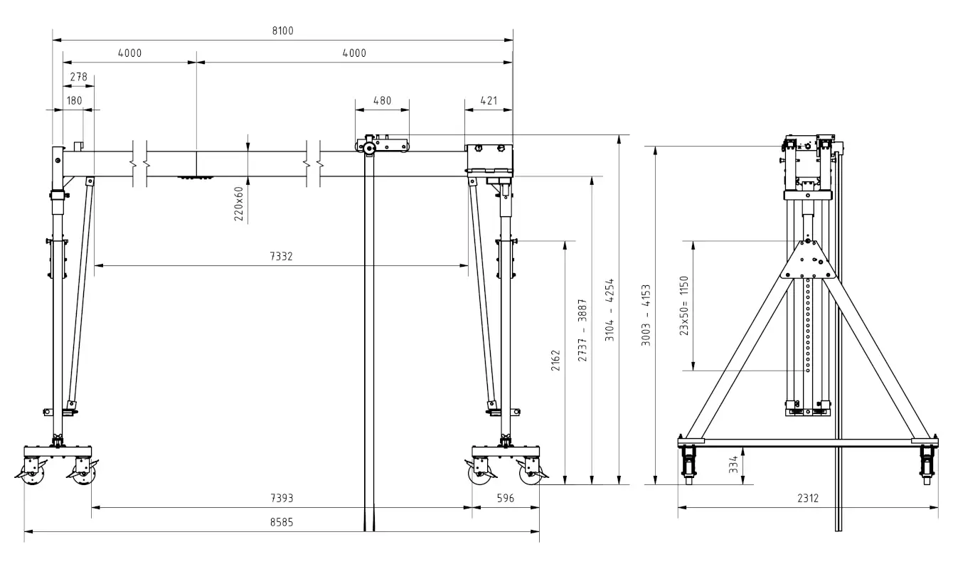 Schilling 14601080-10 Portalkran mit teilbaren Doppelträgern Abmessungen