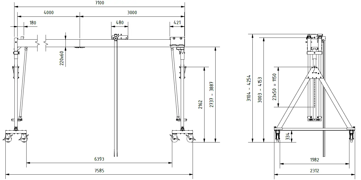 Schilling 14601570-10 Portalkran mit teilbaren Doppelträgern Abmessungen