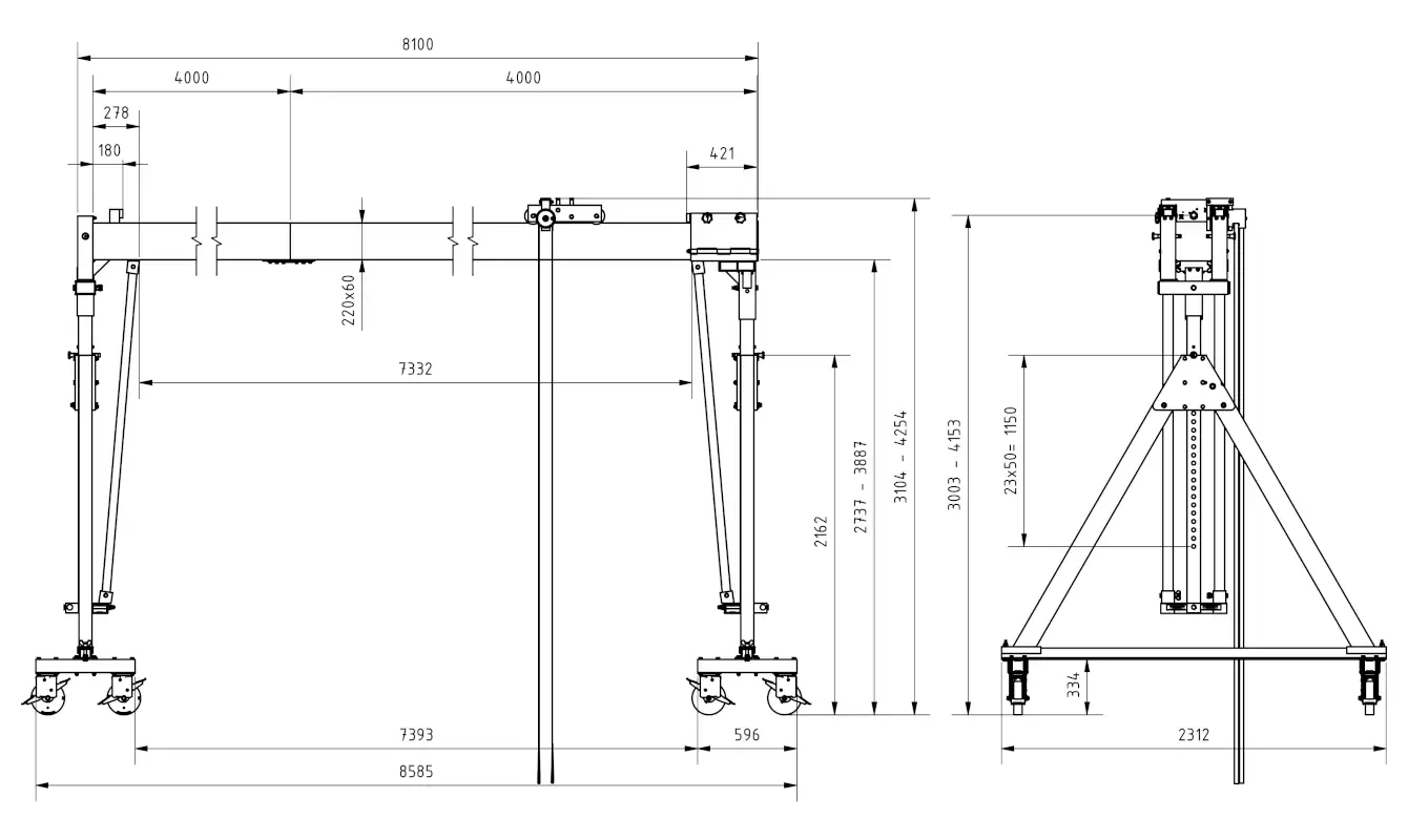 Schilling 14601580-10 Portalkran mit teilbaren Doppelträgern Abmessungen
