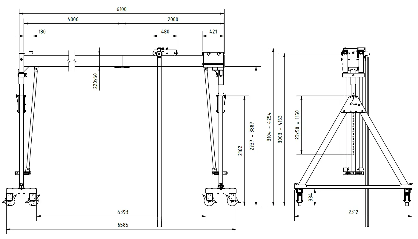 Schilling 14602060-10 Portalkran mit teilbaren Doppelträgern Abmessungen