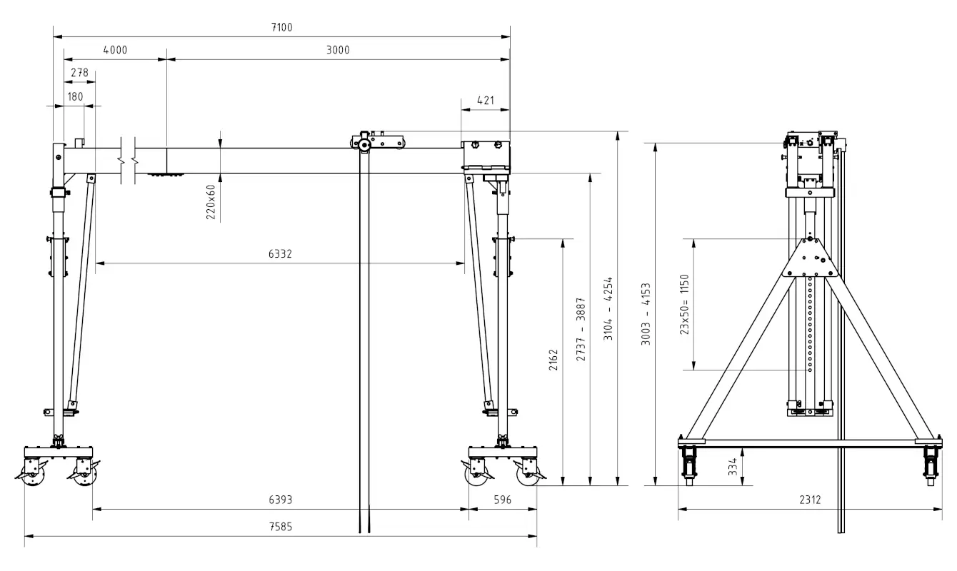 Schilling 14602070-10 Portalkran mit teilbaren Doppelträgern Abmessungen
