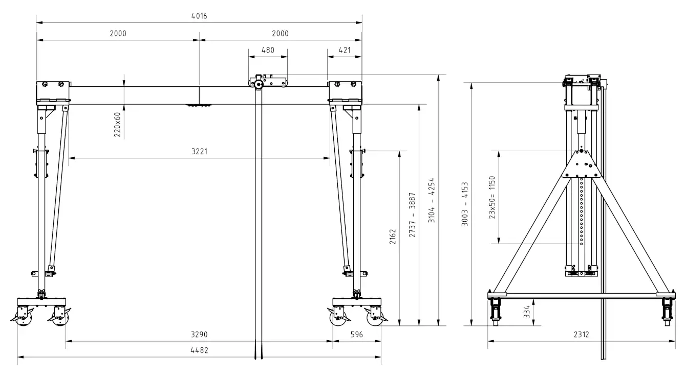 Schilling 14603040-10 Portalkran mit teilbaren Doppelträgern Abmessungen