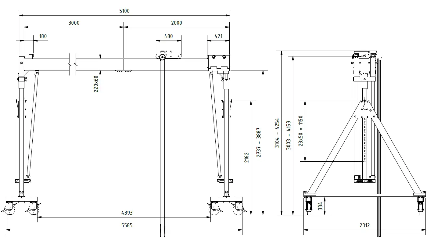 Schilling 14603050-10 Portalkran mit teilbaren Doppelträgern Abmessungen