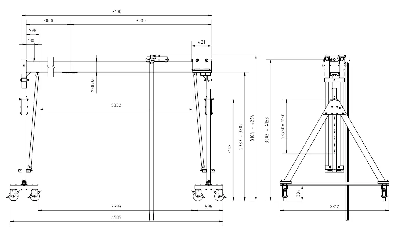 Schilling 14603060-10 Portalkran mit teilbaren Doppelträgern Abmessungen