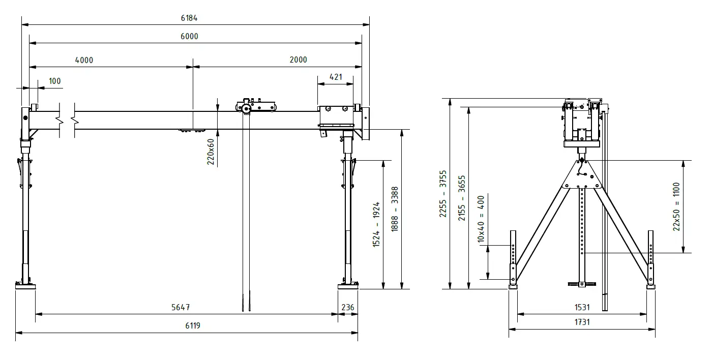 Schilling 1521060-10 Portalkran mit teilbarem Träger Abmessungen