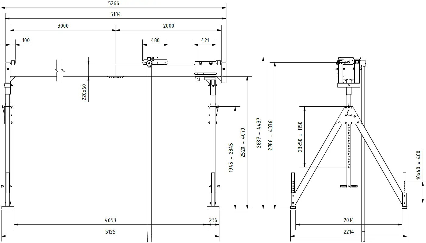 Schilling 1532050-10 Portalkran mit teilbarem Träger Abmessungen