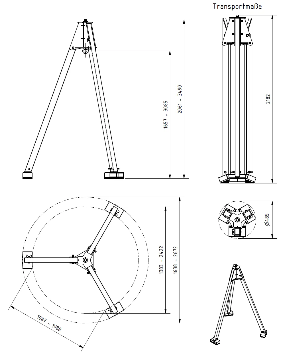 Abmessungen des Schilling 1621000 Dreibock klappbar