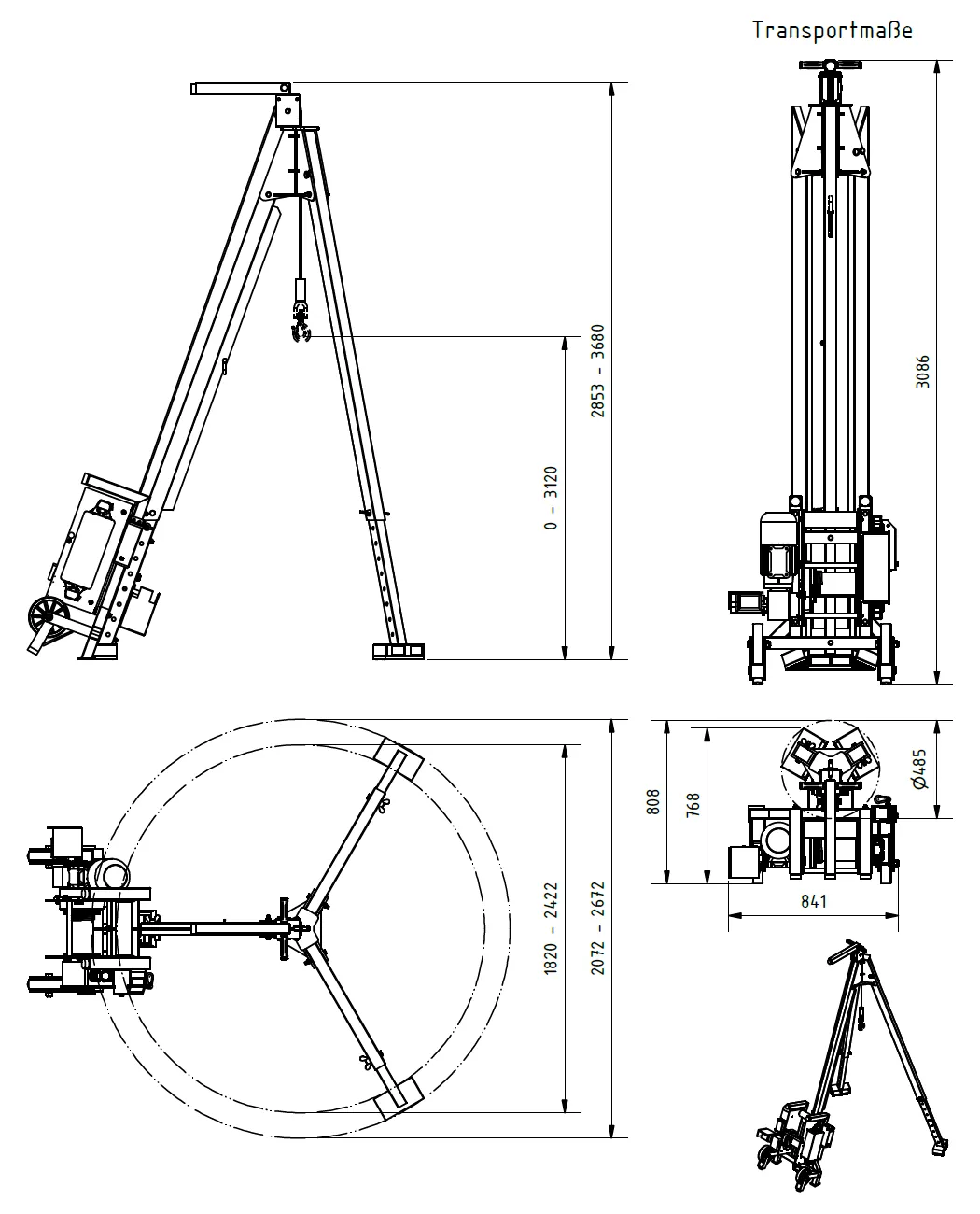 Abmessungen des Schilling 1621002 Dreibock klappbar