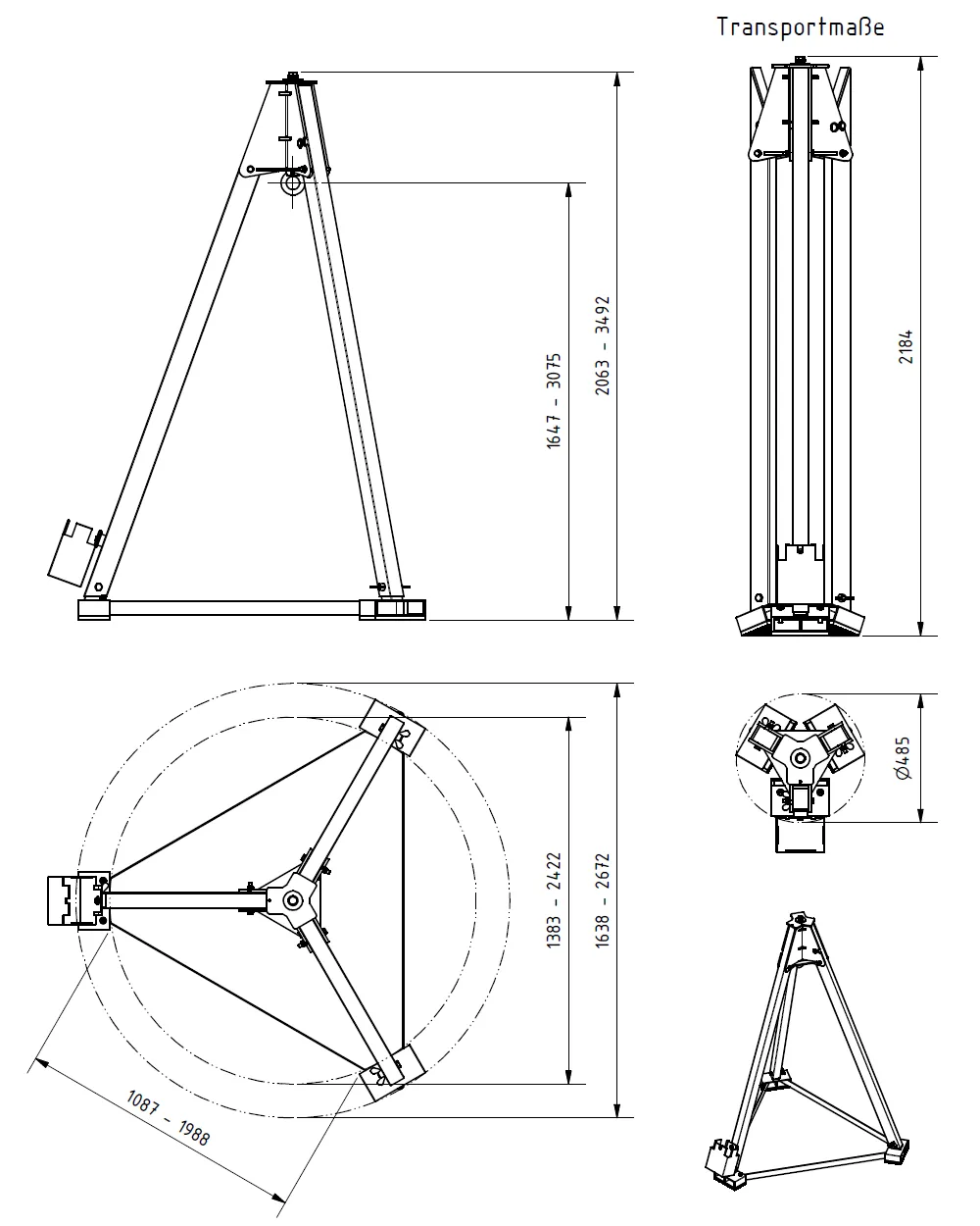Abmessungen des Schilling 1622000 Dreibock klappbar