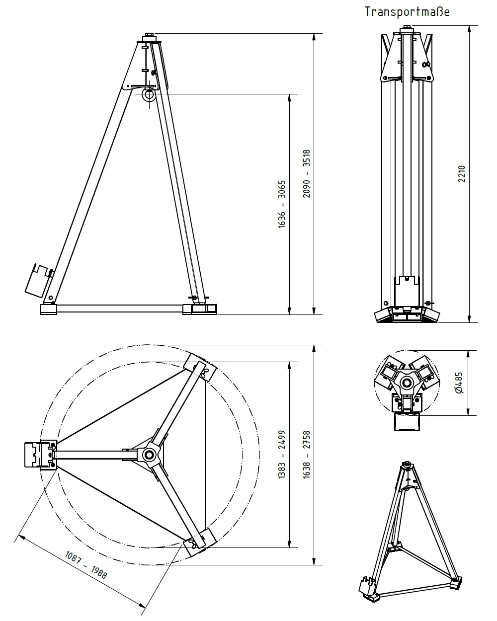 Abmessungen des Schilling 1623000 Dreibock klappbar