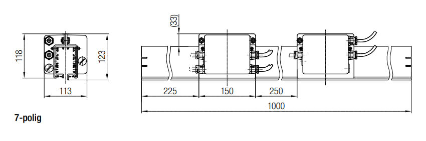 Abemssungen der Streckeneinspeisung für die Kastenschleifleitung AN