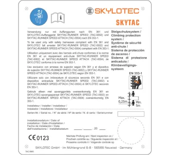 SKYLOTEC Typenschild LABEL TAC  Schiene 